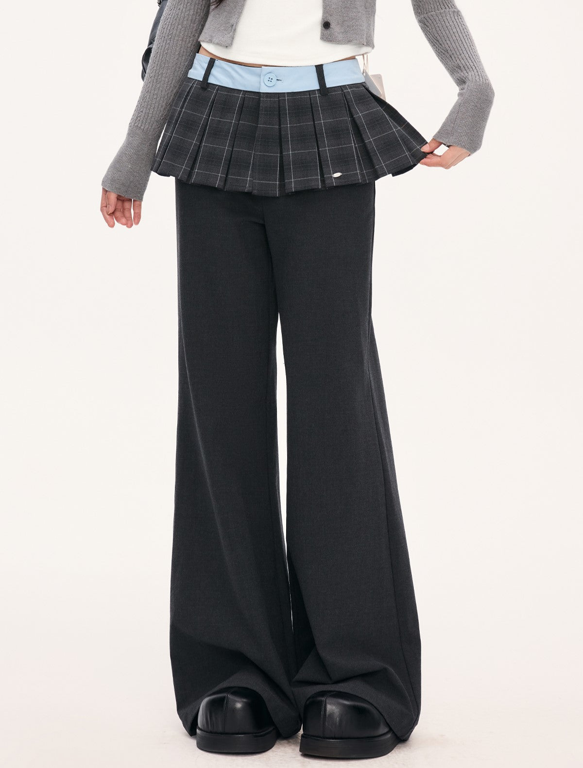 High-Waisted Design Plaid Skirt Flared Pants WEE0074