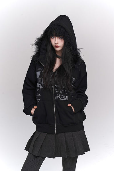 Black Velvet Sweatshirt Hooded Jacket LAD0119