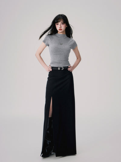 Straight Mid-rise Slit Maxi Skirt LUL0054