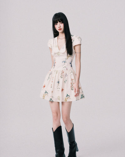 Plant Print French Doll Collar Dress LUL0157