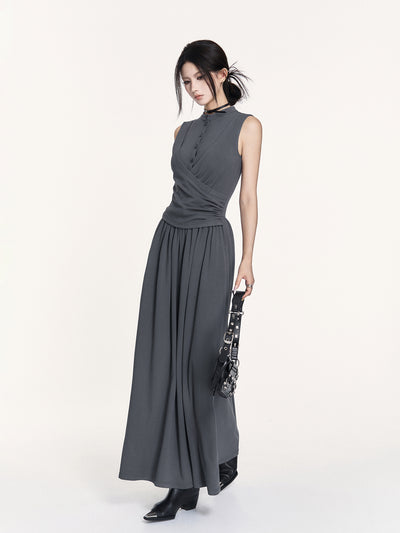 Stand Collar Stretch Long Dress VOC0442