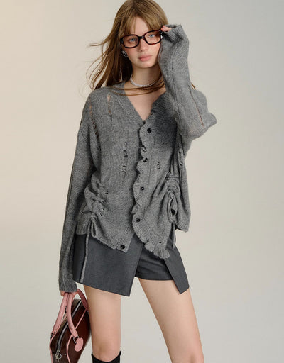 Destruction Pleated Knit Cardigan SOM0111