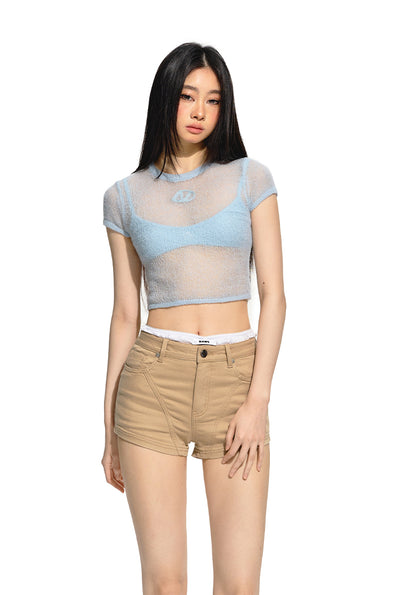 Micro-transparent Slim Round Neck Short Knit NOT0191