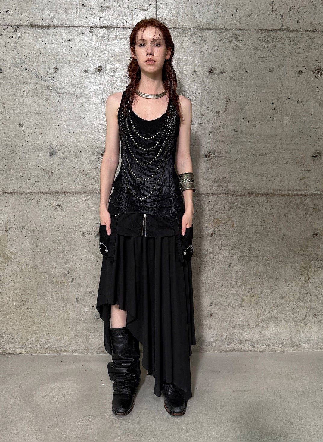 Large Pockets Fake Two-Piece Slit Skirt DOU0119