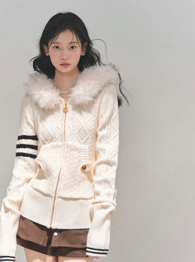 Fur Hooded Knit Cardigan DIA0705
