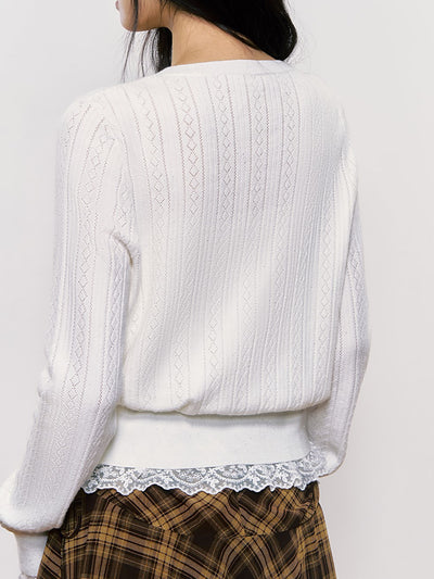 White Lace Hem Cardigan WEE0025