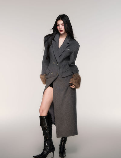Grey Detachable Scarf Long Coat LUL0207