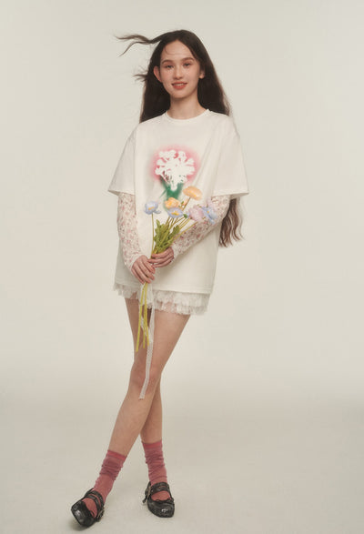 Bouquet Print Round Neck T-shirt AYF0045