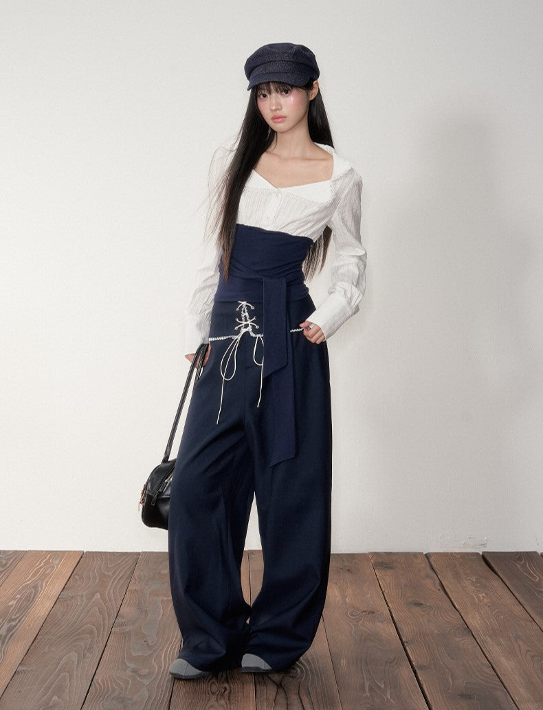 Contrast Shirt/Wide-leg Pants SOO0029