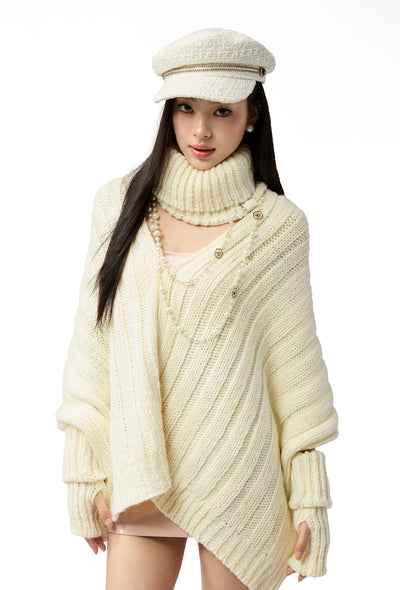 White Irregular Sweater/Neck Warmer+Arm Sleeves 4MU0154