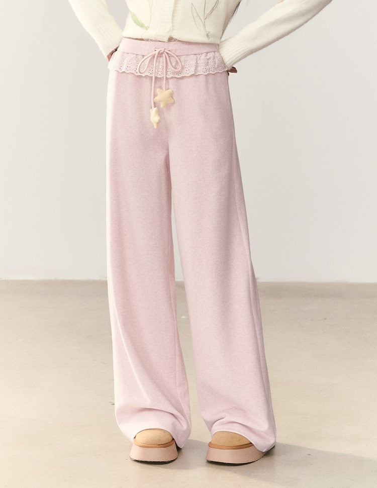 Star Waist Tie Casual Lace Trim Pants NTO0247