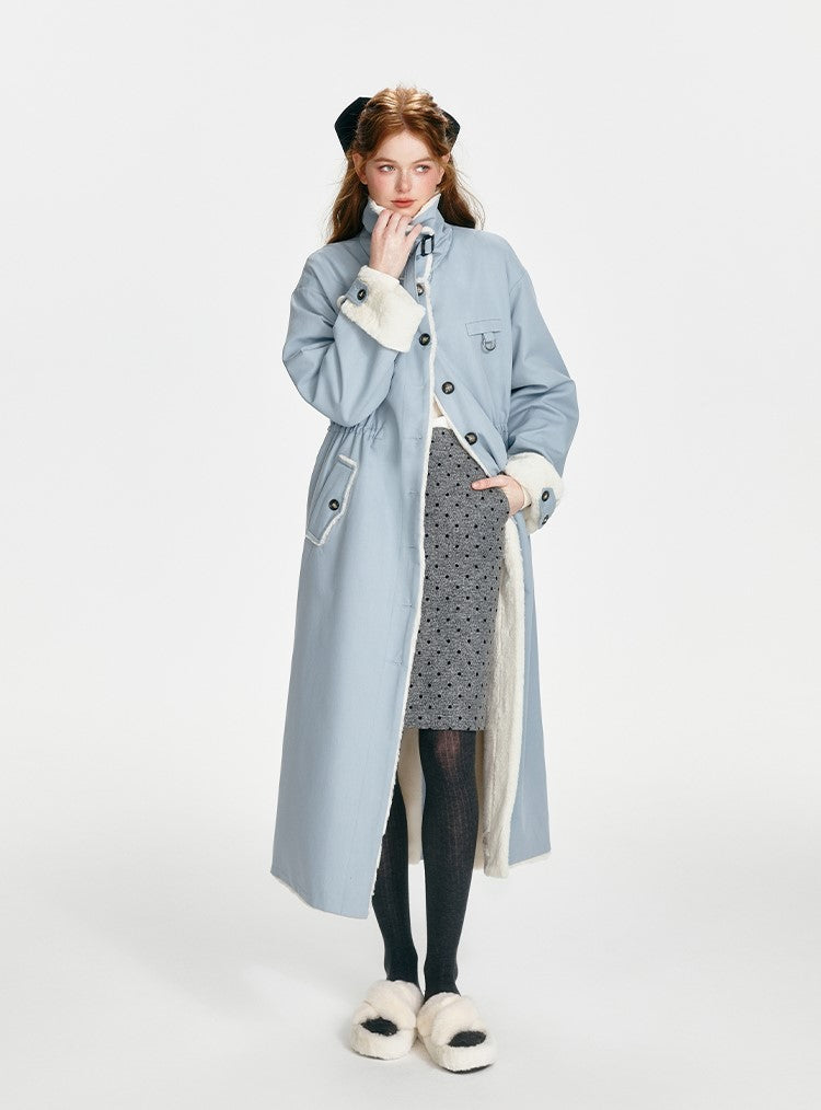 Retro Blue Thickened Plush Long Coat BOH0087