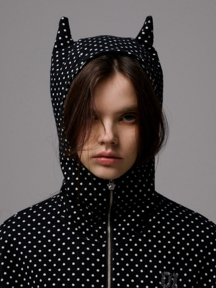 Polka Dot Devil Horn Hooded Jacket JIN0037