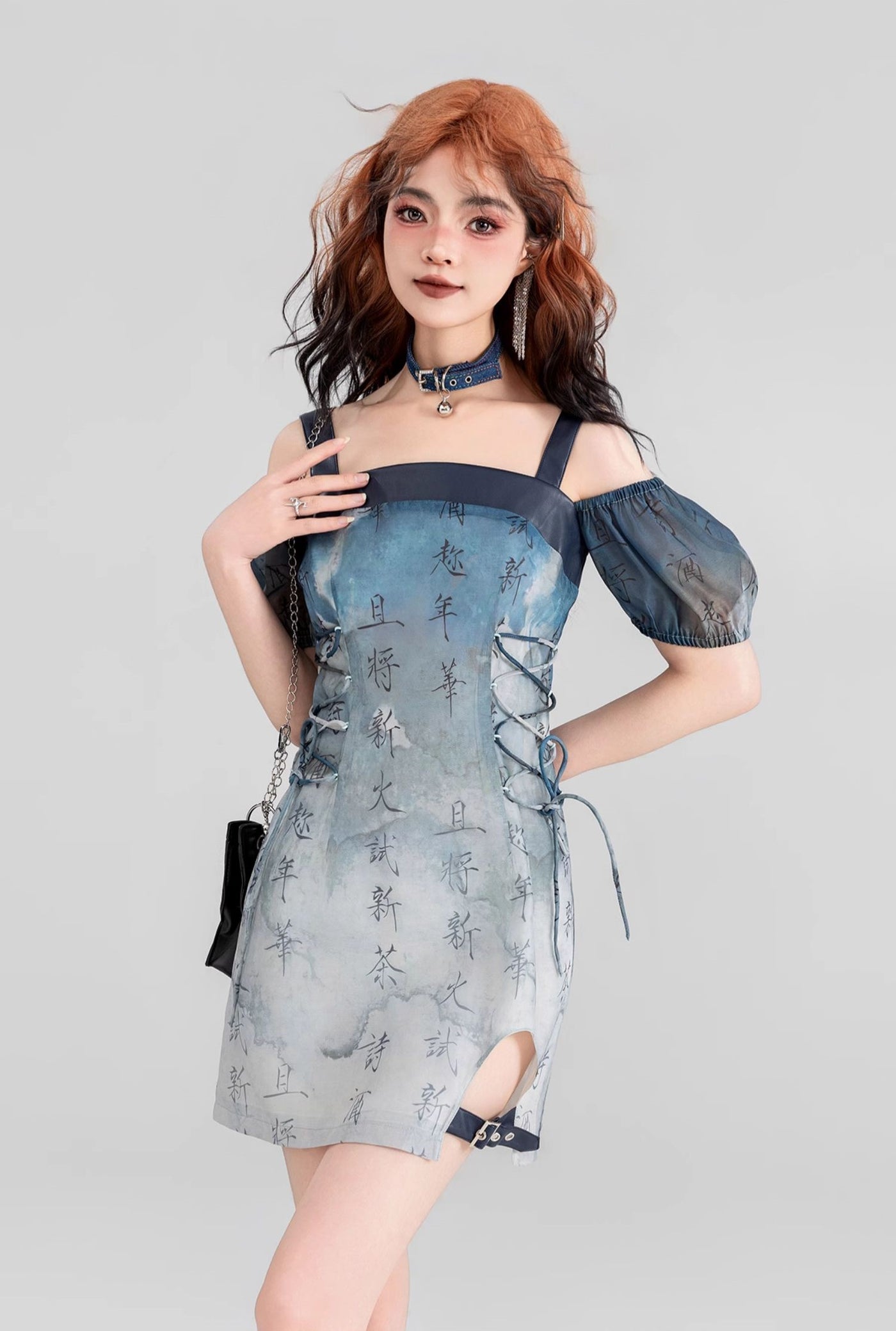 Chinese Style Leather Straps Suspender Dress KEI0158