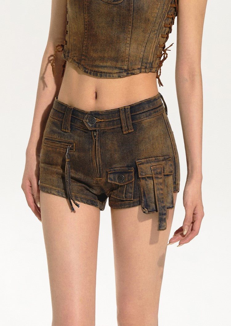 Retro Industrial Style Low-Rise Denim Shorts NOT0226