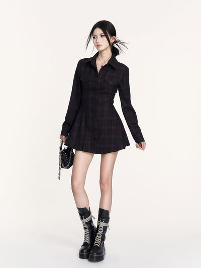 Plaid Open Back Tie Shirt Dress VOC0441