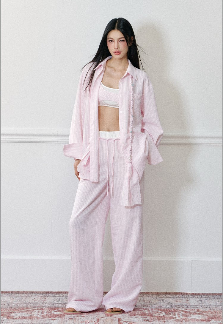 Braided Rope Striped Shirt/Camisole/Shorts AGM0170
