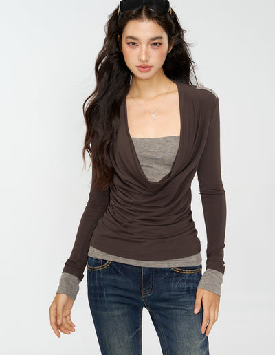 Draped Collar Layering Base T-shirt 4MU0162