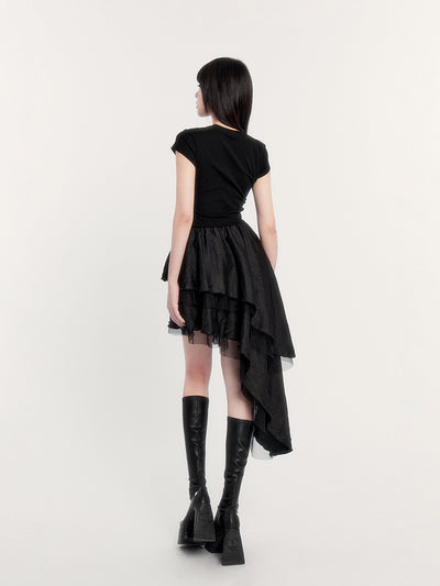 Romantic Dark Style Pleated Irregular Short Skirt VOC0237