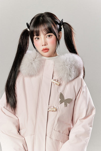 Fur Collar Mid-length Hooded Down Long Coat TBI0049