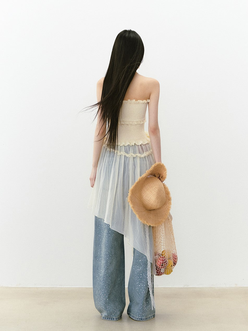 Irregular Lace Tube Top Dress VIA0272
