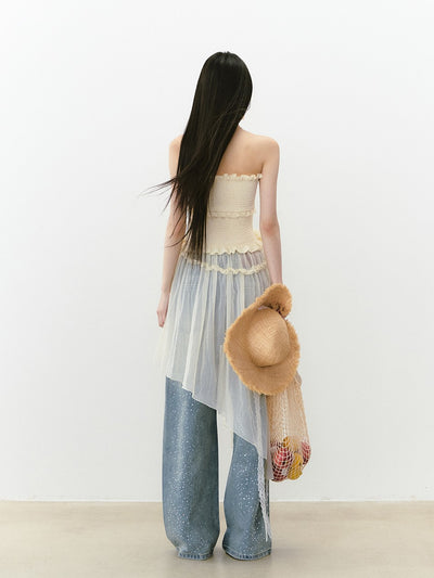 Irregular Lace Tube Top Dress VIA0272
