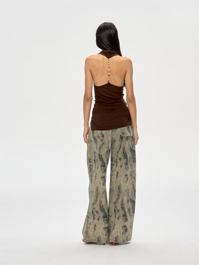 Backless Beaded Swing Collar Top CUR0212