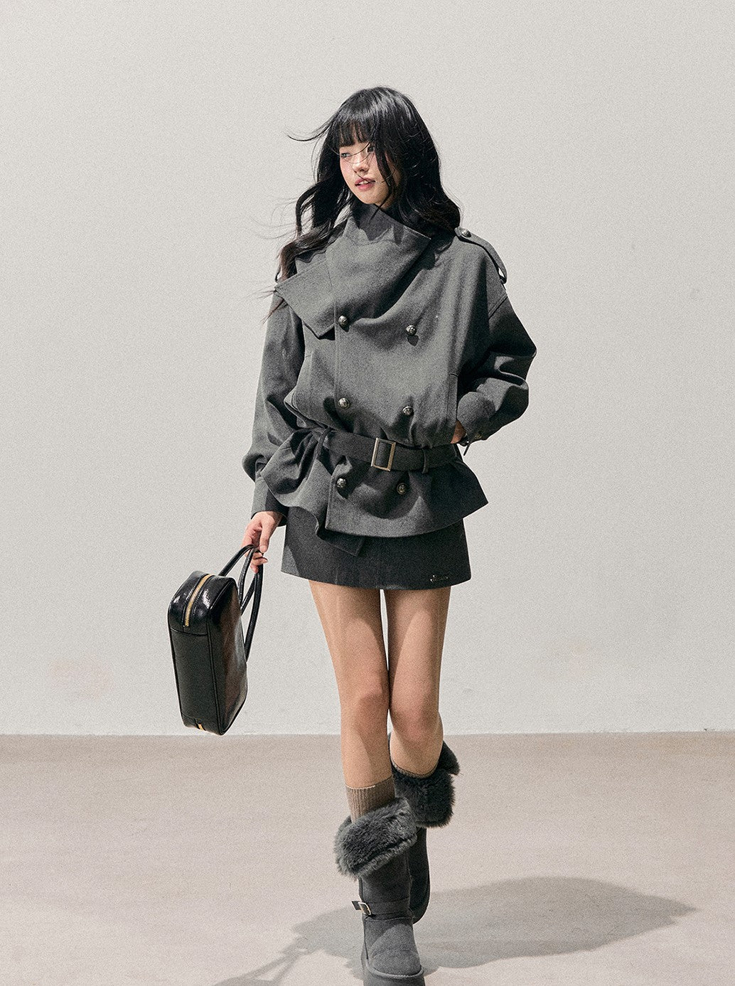 Grey Hepburn Style Belt Coat/Skirt DIA0711