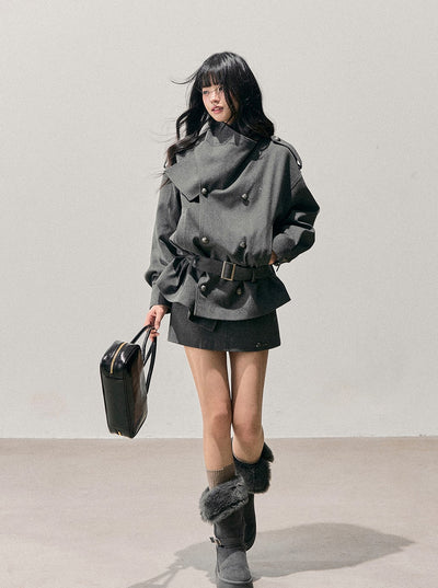 Grey Hepburn Style Belt Coat/Skirt DIA0711