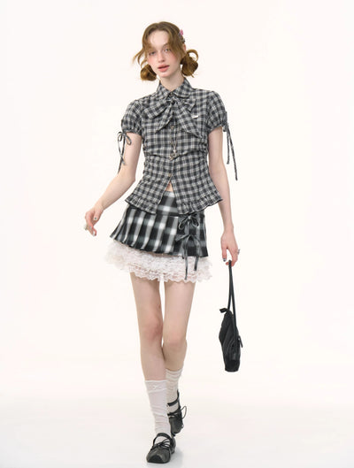 Baby Collar Bowknot Plaid Shirt ZIZ0266