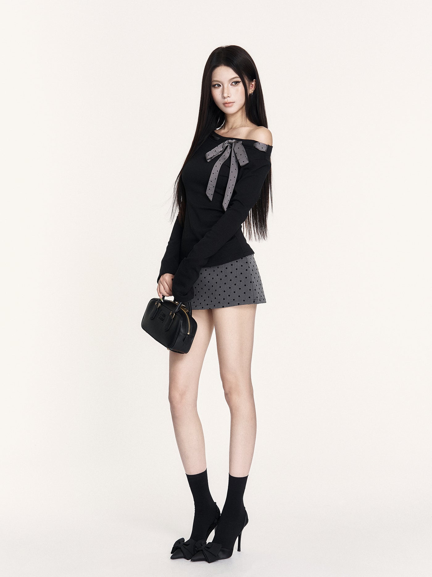 Polka Dot Lace Long-sleeved T-shirt VOC0432