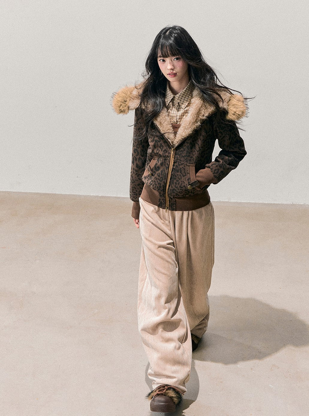 Quilted Leopard Print Fur Jacket DIA0715