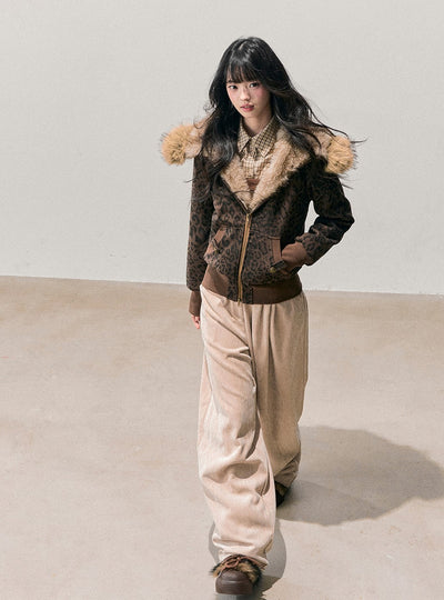 Quilted Leopard Print Fur Jacket DIA0715