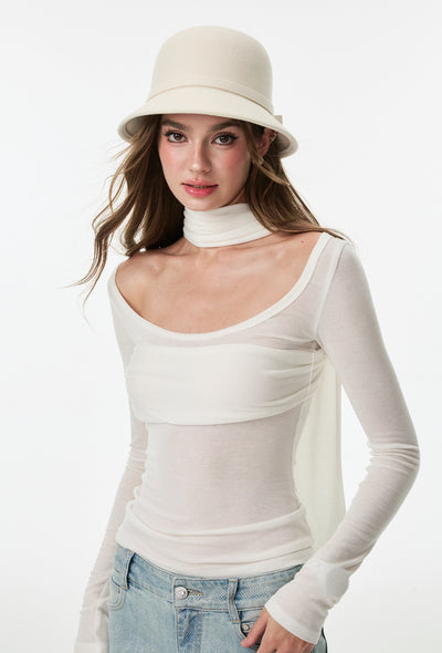 Halter Scarf Base Long-Sleeved T-Shirt 4MU0155