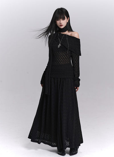 Off-Shoulder Long-Sleeved Top/Long Skirt LAD0237