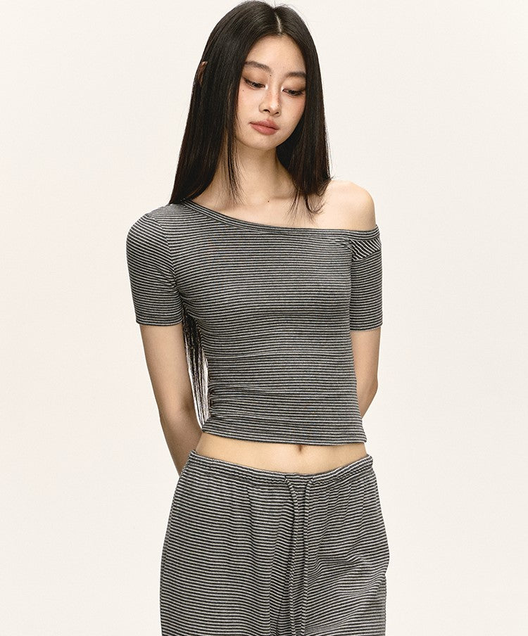 Oblique Shoulder Striped T-shirt/Pants ANA0039