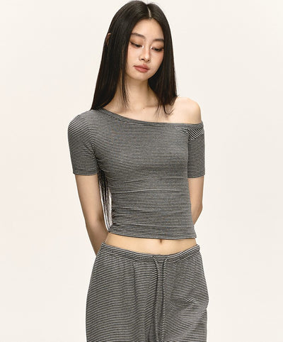 Oblique Shoulder Striped T-shirt/Pants ANA0039