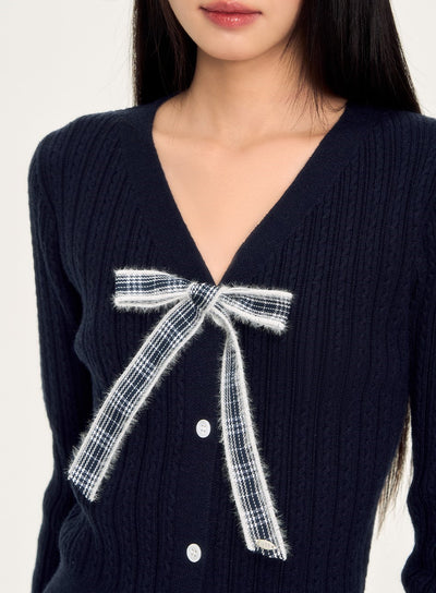 Navy Plaid Bow Top/Knitted Skirt WEE0034