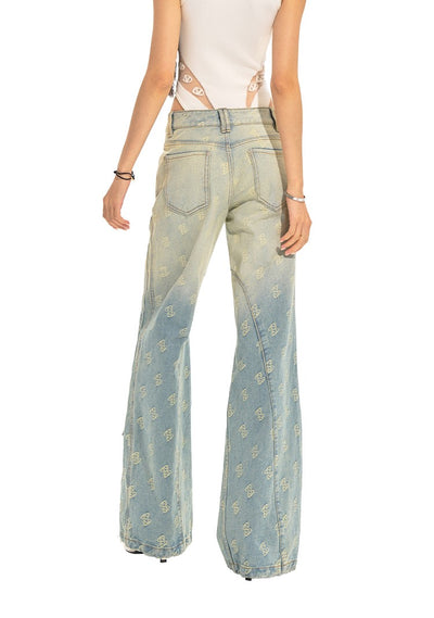 Gradient Washed Jacquard Workwear Patch Loose Wide-Leg Jeans NOT0214