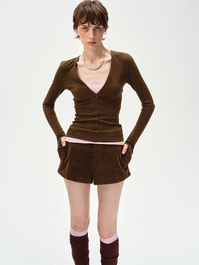 Slim Fit V-Neck Faux Two-Piece T-Shirt CUR0261