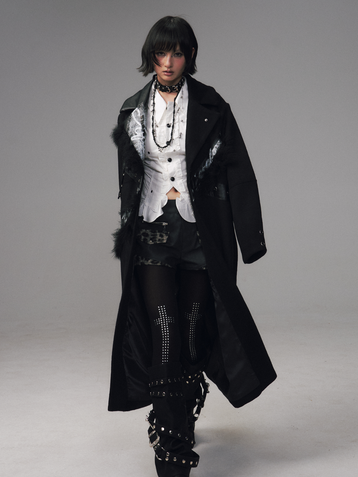 Punk Rock Print Patchwork Long Coat FRU0132