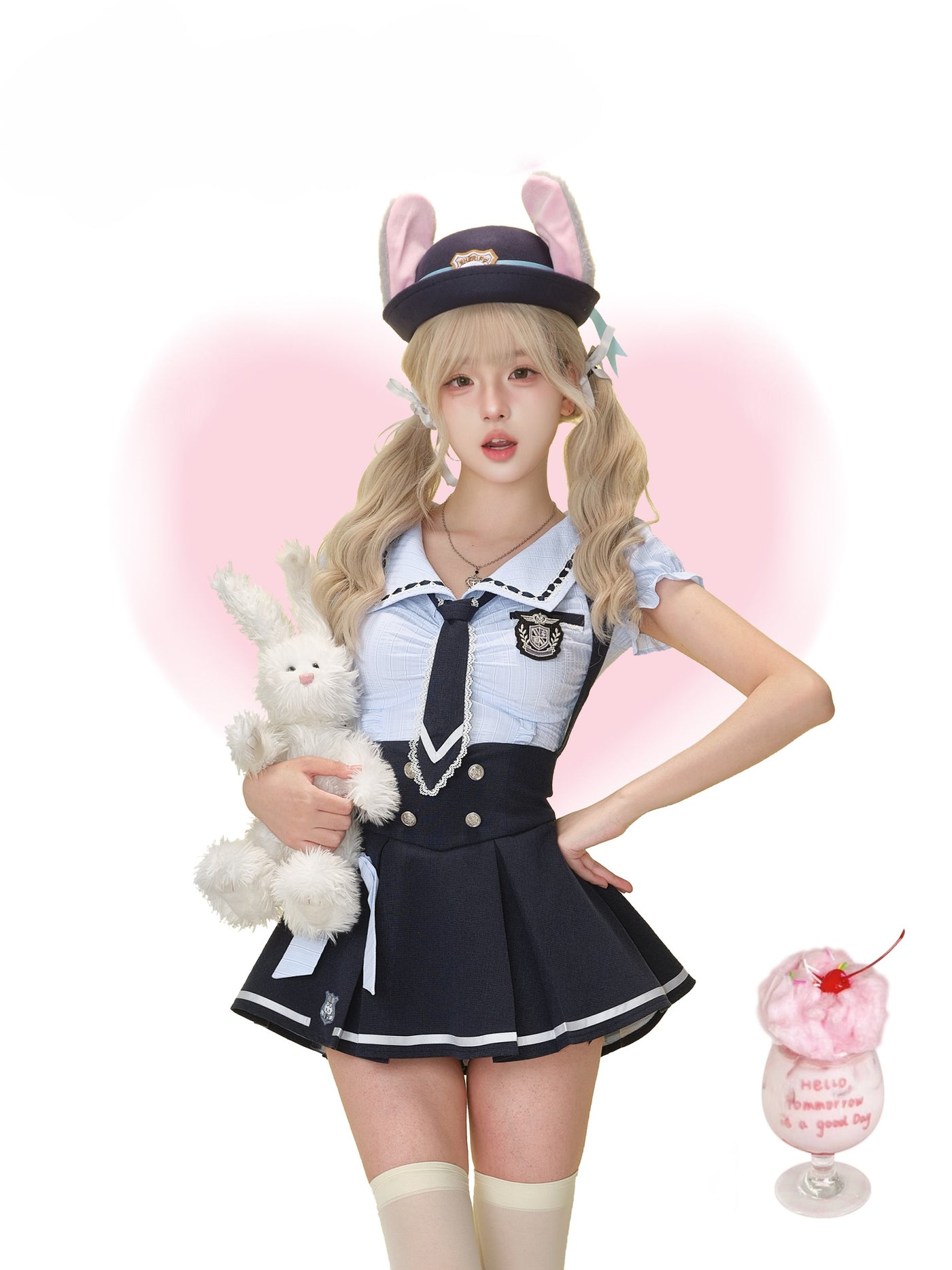 Rabbit Blue Tie Shirt/Suspender Skirt SER0174