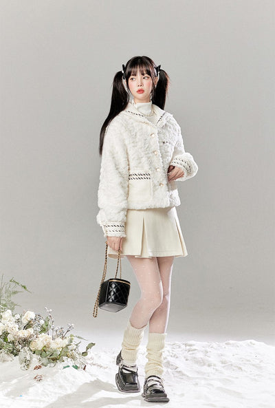 Luxurious Style Spliced Wool Cotton Jacket/Pleated Skirt TBI0047