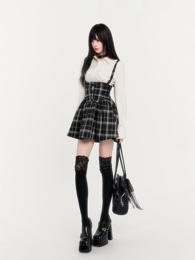 Super High Waist Fishbone Plaid Suspender Skirt VOC0272