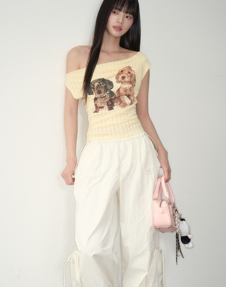 Puppy Print Drop Shoulder T-shirt SOO0006
