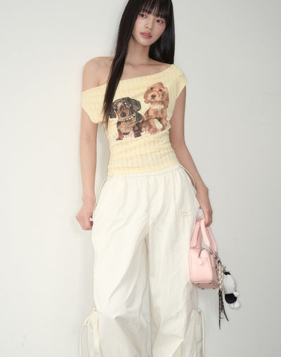 Puppy Print Drop Shoulder T-shirt SOO0006