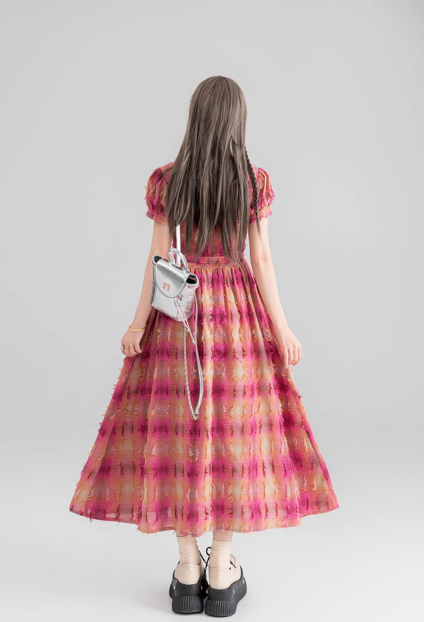 Flying Yarn-dyed Plaid Mid-length Dress KEI0066