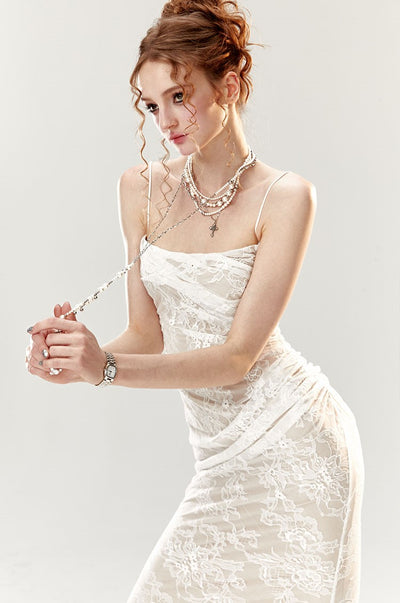 White Lace Fishtail High Waist Dress 4MU0007
