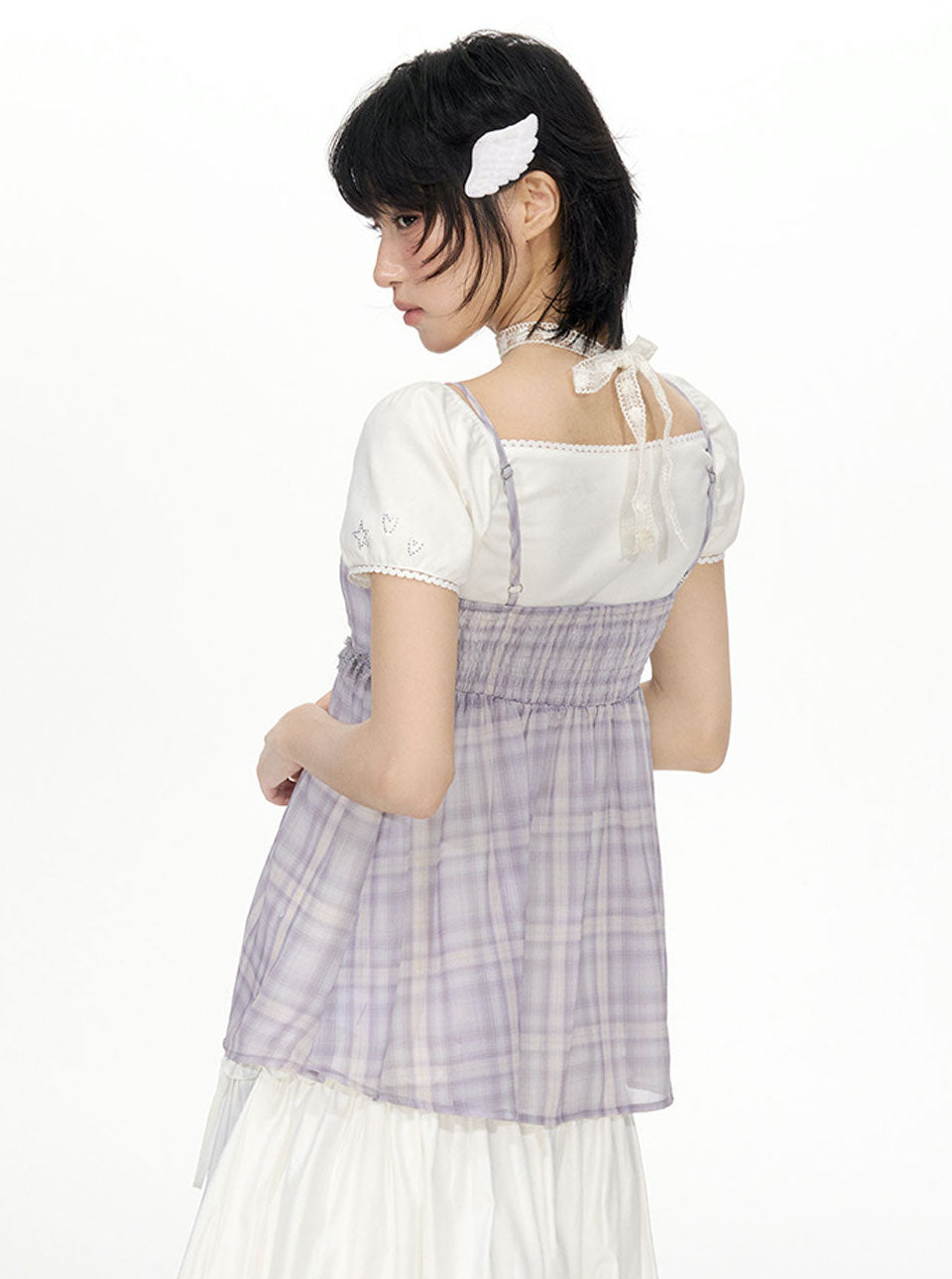Plaid Chiffon V-neck Camisole NEC0200