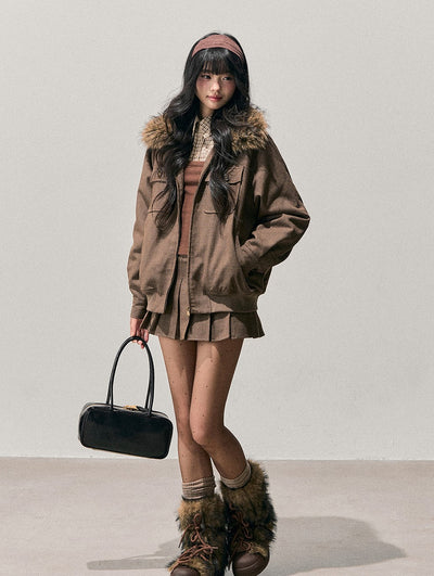 Brown Quilted Jacket/Pleated Skirt DIA0724